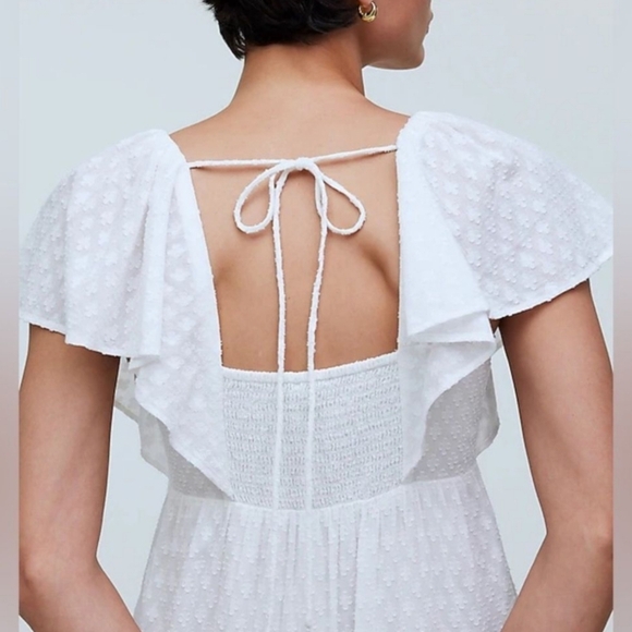 NWT Madewell White Crinkled Georgette Maxi Dress V-Neck Flutter Sleeves Size 8 - Picture 5 of 16